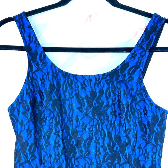 Express Peplum Top Womens XS Blue Sleeveless Lace Floral Print Tank Back Zip - Picture 2 of 8